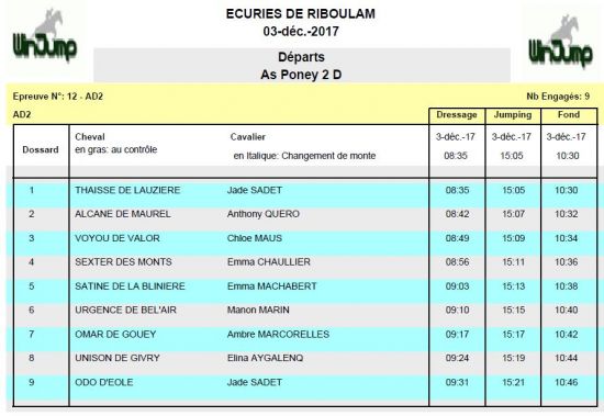 Horaires CCE 3 décembre 2017